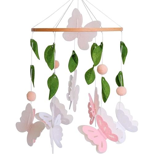 Butterfly Mobile for Crib Girl, Pink and White Butterly Baby Crib Mobile, Nursery Mobile Decoration