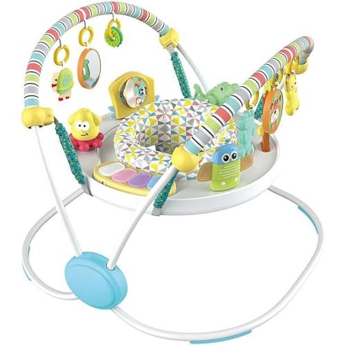 CAM2 Baby Bouncer Baby Jumpers Infant Activity Center with Music Lights Sounds, 360° Rotating Seat,Surrounded by 12 Different Types of Toys,Activity Center for 4 Month+,White