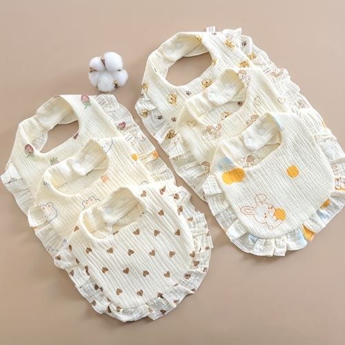 6pcs Drool Towel 6 Layers Cotton Gauze Bibs Baby Lace Cute Soft Absorbent Snap Bibs