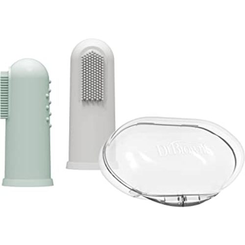Dr. Brown's Silicone Finger Toothbrush for Baby with Travel-Storage Case, 3m+, Gray and Light Green, 2-Pack