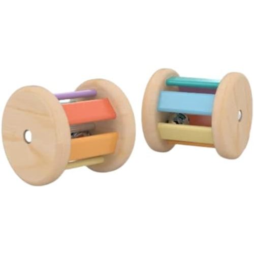 Montessori-Inspired Wooden Rolling Bell Rattle, Tummy Time Toy for Infants