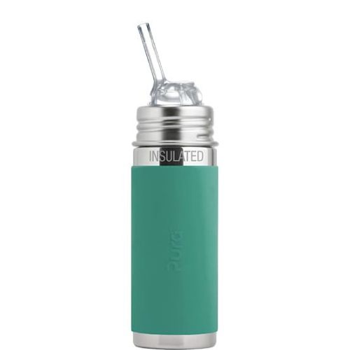 Pura Kiki 9oz/260 ml Stainless Steel Insulated Bottle w/Silicone Straw & Sleeve, 100% Plastic-Free, MadeSafe Certified, 100% Medical-Grade Silicone Straw for Kids, Toddlers, Babies & Infant - New Mint