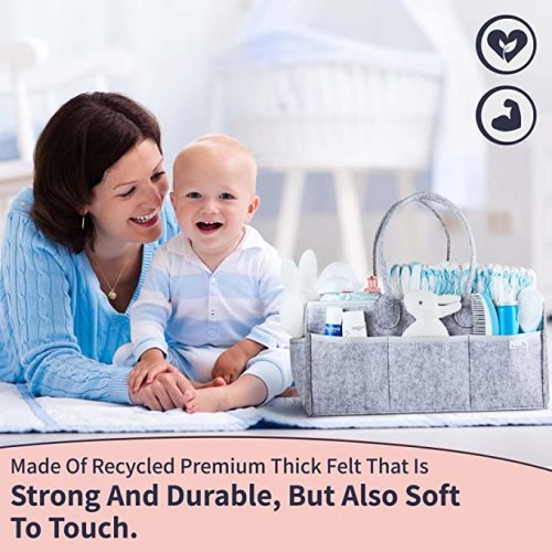 Putska Baby Diaper Caddy Organizer Nursery Basket Set - A Baby basket gift registry for baby shower list. This is a baby must haves essentials. Neutral baby stuff for newborn boy nursery decor or girl - gray