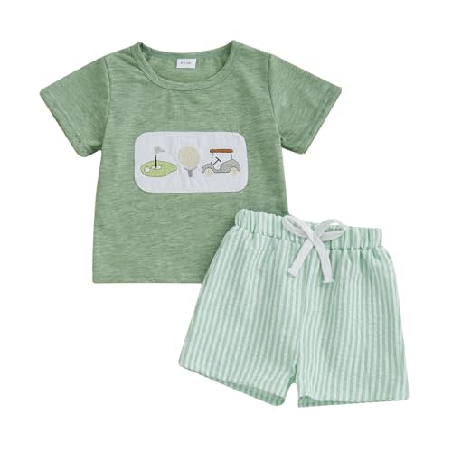 Lucikamy Toddler Baby Boy Masters Golf Outfit Short Sleeve Funny Letter Print T Shirts + Shorts Set Infant Summer Clothes