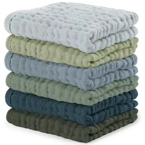 Baby Washcloths Muslin Cotton, Large 10”x10” by Comfy Cubs (Multicolor, Pack of 6)