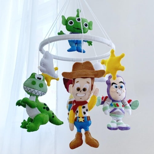 Story baby crib mobile Cowboy nursery decor Astronaut theme baby room idea