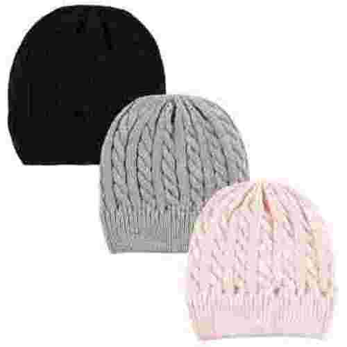 Hudson Baby Family Knitted Caps 3pk, Pink Black, Infant Toddler