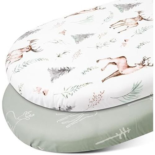 Gllquen Baby Bassinet Sheets 2 Pack, Breathable Cozy Fitted Mattress Sheet, Elastic Travel Crib Fashionable Floral Pattern, Standard Cradle Safe Sheets for Baby Boy Girls 33"X17" (Reindeer)