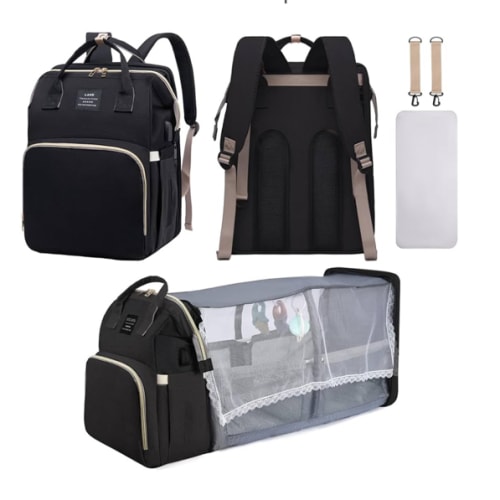 Diaper Bag Backpack, Multifunctional Baby Diaper Bag, Diaper Changing Station for Boys Girls, Large Capacity Travel Baby Bag for Mom Dad with Insulated Pocket & Strap