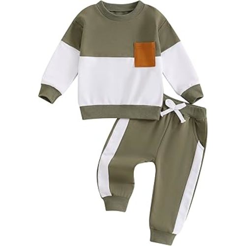 Toddler Baby Boy Clothes Color Block Fall Winter Outfit Long Sleeve Round Neck Sweatshirt and Pants Infant Set