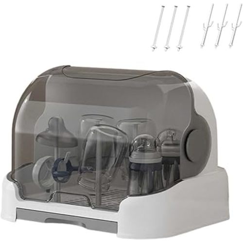 2025 Large Baby Bottle Organizer with Cover ＆ Removable Drain Tray, Dustproof Portable Baby Bottle Drying Rack Reusable Bottle Rack Holder Storage (C)
