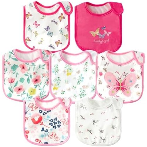 7Pcs Cotton Waterproof Baby Bibs Hook Loop Closure Newborn Bib Keepsake Baby Gift for Drooling Feeding Eating