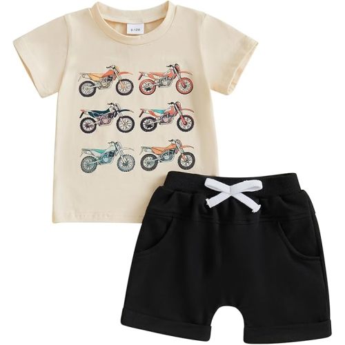 Bagilaanoe Summer Outfit Toddler Baby Boy Motorcycle Short Sleeve T-Shirt Shorts Set Infant Boy Clothes 2Pcs Set