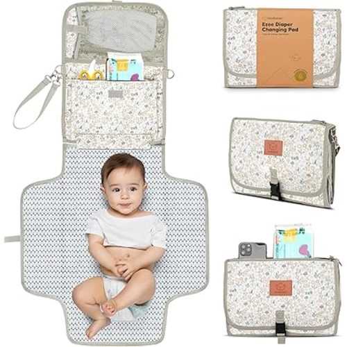KeaBabies Portable Diaper Changing Pad - Waterproof Travel Changing Mat for Baby, Foldable Diaper Clutch, Detachable Baby Travel Diaper Mat for Diaper Changing Station, Diaper Change Mat (Prairie)