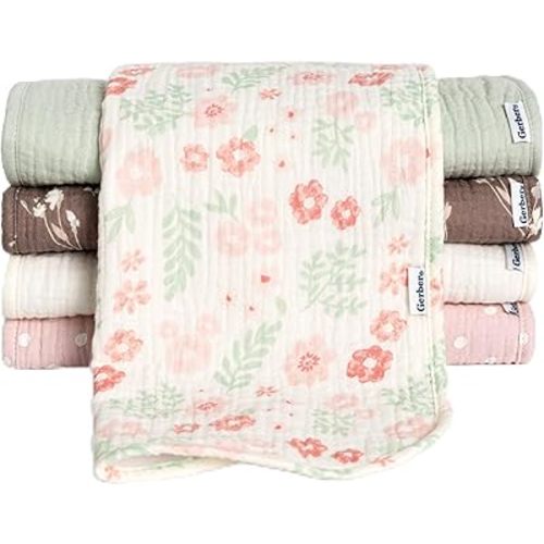 Gerber Baby Unisex Muslin Burp Cloths 5-Pack, Multi Pink Floral, Large Size 20" x 10"