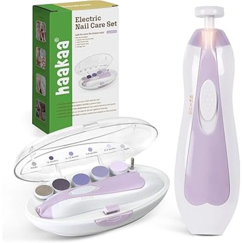 haakaa Baby Nail Trimmer Electric Baby Nail File Kit with LED Light, Baby Nail Clippers for Newborn/Infants/Adults Toenails and Fingernails, 6 Replacement Heads & Storage Case, Lavender