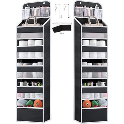 Over the Door Organizer Storage - 5 Tier Hanging Storage shelves Door Organizer with Pockets, Anti Tilt 44 lb Load Behind Door Organizer for Bedroom,Nursery,Bathroom,Kitchen,Dorm,Shoe - 1 Pack, Black
