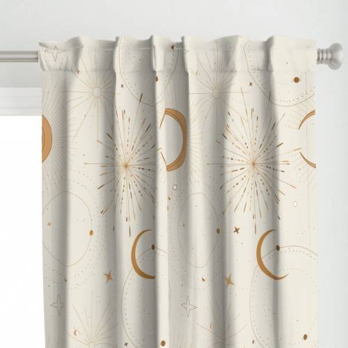 Boho Stars Curtain Panel - Gold Earth Bohemian Magical Universe Talisman Light Blue Custom Curtain Panel - Celestial Light by milatoo -
