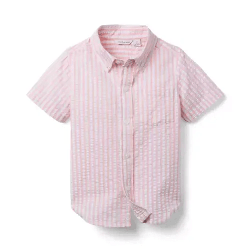 Boy Dainty Pink Stripe Striped Seersucker Shirt by Janie and Jack
