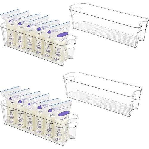 Vtopmart Breastmilk Storage Container 4PCS Set, Clear Freezer and Fridge Organizer Bins, Plastic Storage Bins for Breast Milk, Baby Pouches, Formula, Bottles and Yogurts, 4.3’’ Width, 14.7" Long