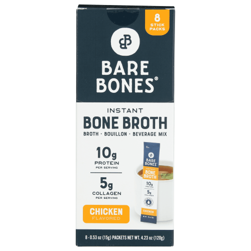 Bare Bones Instant Chicken Bone Broth Sticks, 10G Protein, 4.23 oz, 8 Count