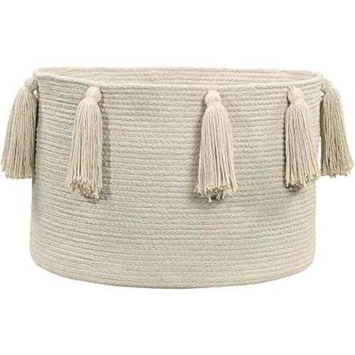 Lorena Canals - Decorative Basket for home storage, nursery, living room, play area, kids' room and much more. Handmade with 100% natural cotton and non-toxic dyes. Natural. Dimensions: 1' x Ø 1' 6''.