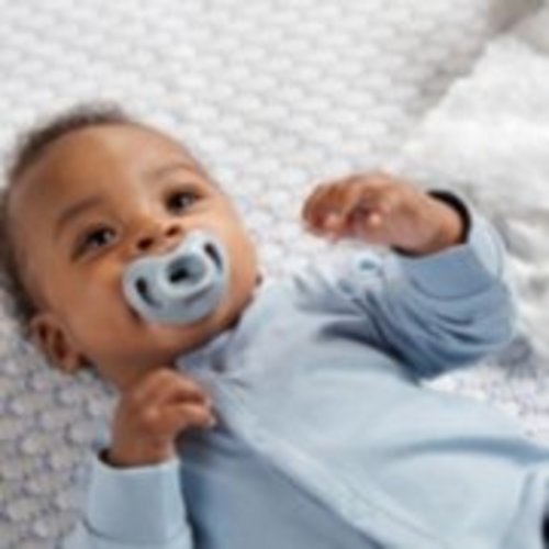 NUK® Comfy™ 100% Silicone Pacifier, 0-6 months. Blue/gray set
