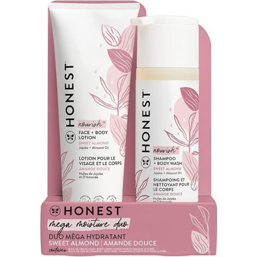 The Honest Company 2-in-1 Cleansing Shampoo + Body Wash and Face + Body Lotion Bundle | Gentle for Baby | Naturally Derived | Sweet Almond Nourish, 18.5 fl oz