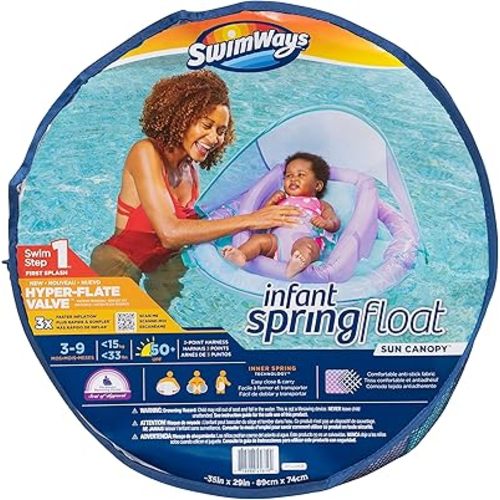 SwimWays Infant Baby Spring Float with Adjustable Sun Canopy - Light Purple Mermaid 6067866