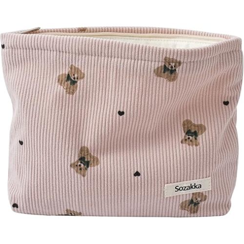 Amazon.com : RSRSLEII Corduroy Travel Makeup Bag with Bear Pattern, Cosmetic Bag for Purse Organizer, Toiletry Bag with Zipper For Women Travel Essentials(01Pink) : Beauty & Personal Care