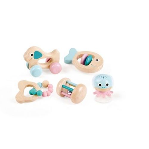 Hape Multi-stage Sensory Rattle & Teether Gift Set - 5pk