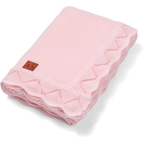Heirloom Lace Blanket for Baby - 100% Luxury Soft Cotton Knit Warm Cozy Cuddle Stroller Crib Blanket for Newborns, Infants, & Toddlers (Pink)