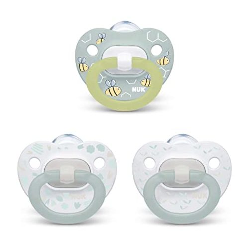 NUK Orthodontic Pacifier Value Pack, Boy, 0-6 Months (Pack of 3) - White/Ash grey