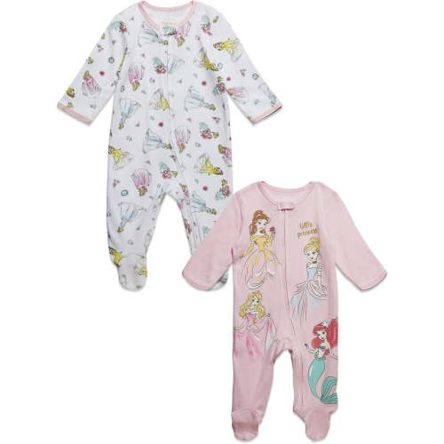 Disney Princess Belle Aurora Cinderella Newborn Baby Girls 2 Pack Zip Up Sleep N' Plays Newborn to Infant
