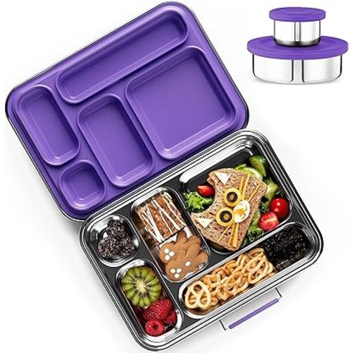 Stainless Steel Bento Box Kids, Kids Metal Bento Lunch Box BPA Free Lunch Box Containers 304 Stainless Steel Bento Box for School and Office(Purple)