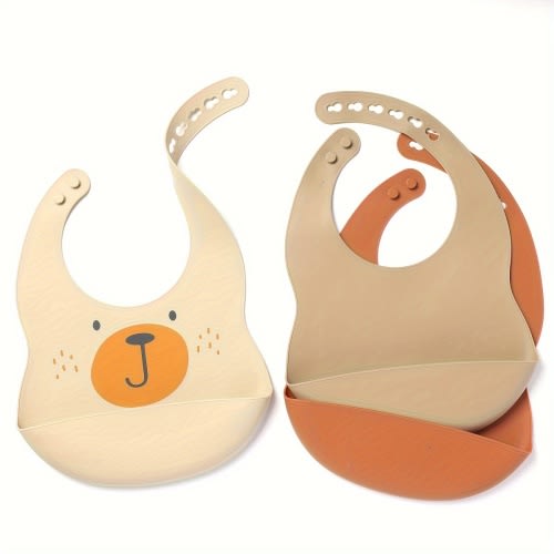 3pcs Adjustable Silicone Youngsters Bibs with Cute Prints - Waterproof, Soft & Stretchy for Ages 1+ | Perfect Gift for Christmas, Halloween, Thanksgiving