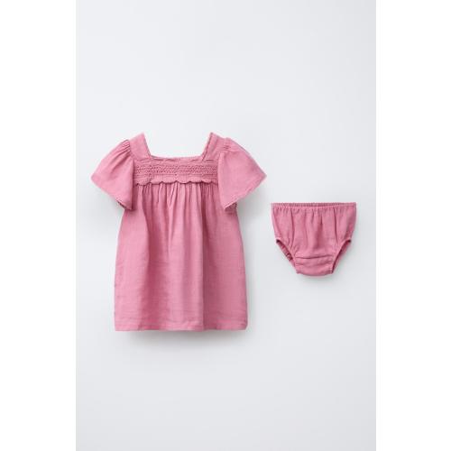 LACE LINEN DRESS WITH PANTIES - Fuchsia | ZARA United States