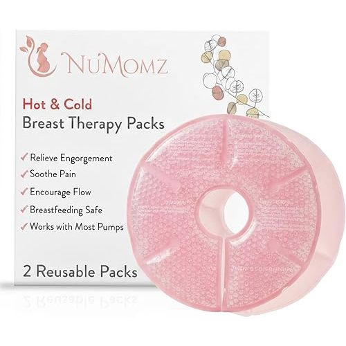 Hot and Cold Breast Ice Packs | Breastfeeding Essentials, Works with Most Pumps | Helps Relieve Engorgement & Encourage Flow | Plush Fabric Side | 2 Gel Breast Therapy Packs Reusable (Blush Pink)