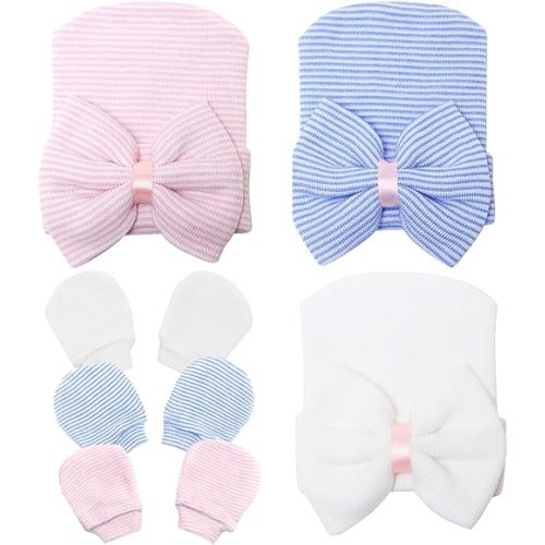 Sarfel Newborn Hats for Girls Hospital Hat Baby Girl Bows and Headbands Infant Beanie Nursery Caps