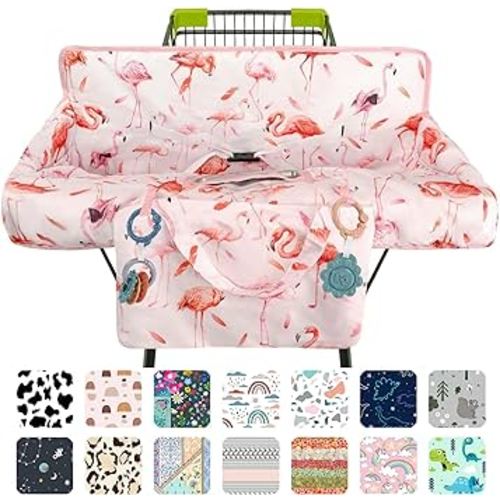 Pink Shopping Cart Cover for Baby 2-in-1 High Chair Cover with Safety Harness Multifunctional Flamingo Pattern Cart Covers for Babies Soft Padded Grocery Cart Cover for Baby Boy Girl