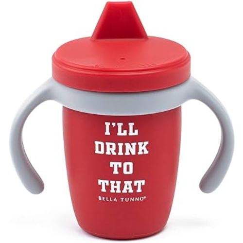 BELLA TUNNO Happy Sippy Cup – Transition Sippy Cups for Baby 6 Months and Older, Baby and Toddler Sippy Cups with Removable Handles and Non-Toxic, BPA Free Silicone, I'll Drink to That, 8 oz