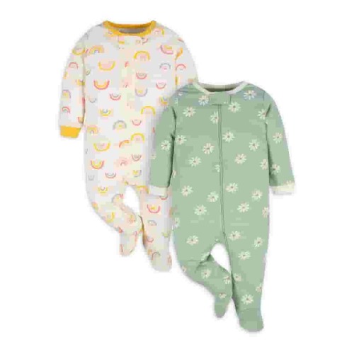 Gerber Baby Girl Sleep 'n Play Footed Pajamas, 2-Pack (0/3 Months - 6/9 Months)