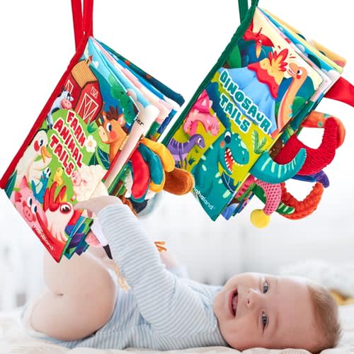 hahaland Baby Books for Baby Shower Gifts - 2PCS - Baby Toys 0-6 Months - Touch & Feel Tummy Time Sensory Soft Books for Babies 0-12 Months, Stroller Travel Toys