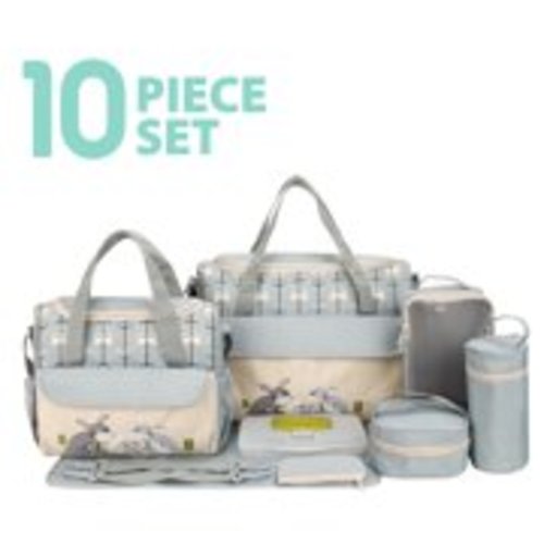SoHo Tote Diaper Bag, Animals, Gray Rabbits, 10 Piece Set