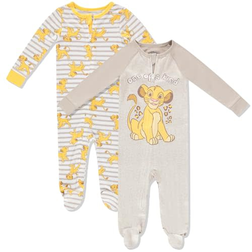 Disney Baby Onesies 2 Pack Zip-Up Sleeper - Mickey & Minnie Mouse, Lion King, Dalmatians - Newborn Girls & Baby Boy's Pajamas