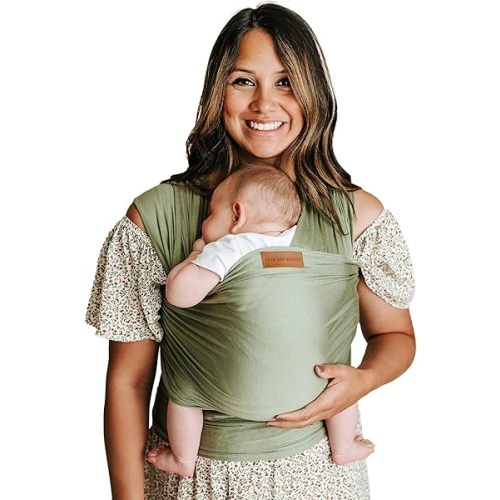 Ezra Baby Wrap - Lightweight Baby Carrier - Olive Green - Best Baby Wrap for Newborns 0-18 Months - 100% Tencel Modal, Comfortable, Simple, and Hands-Free Babywearing Wraps
