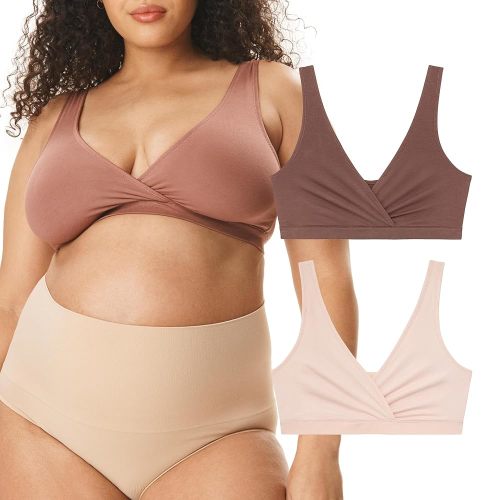 Motherhood Maternity Women's Soft Cotton Spandex Wrap Front Maternity & Nursing Sleep Bralette Bra S-3x