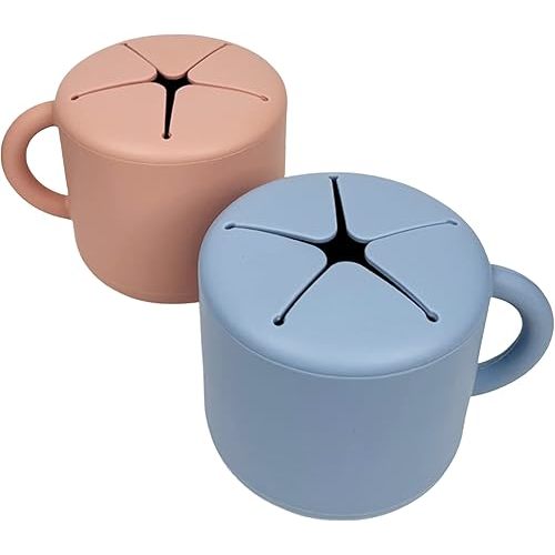 | SiliSnacker™ Snack Cup 2 Pack | Silicone Snack Container | Toddler and Baby Snack Catcher (Dusty Pink & Dusty Blue)