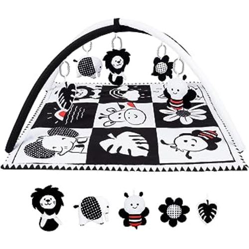 Lovvie & Joy Baby Play Activity Gym Tummy Time Mat for Infant,Baby Gyms & Playmats for Babies 0 to 3 6 9 12 Months with 5 Toys for Early Sensory Exploration and Motor Skill Development