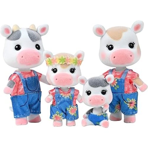 The Cloverberrys Cow Family, 4 Miniature Doll Figures, Small